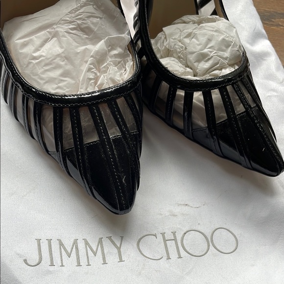 Jimmy Choo Black Patent Leather Heels with Ruffle Detail - Picture 2 of 6